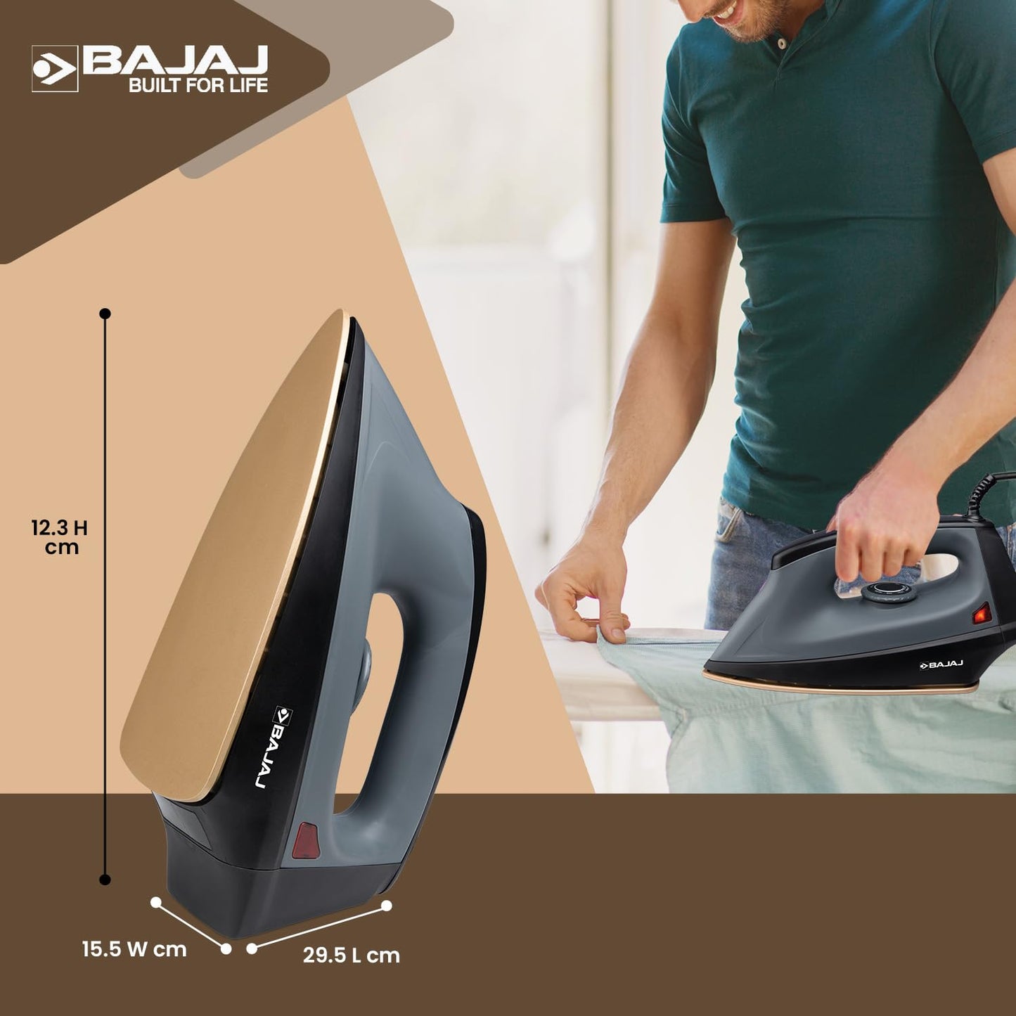 Bajaj Herculo Heavy Weight Dry Iron | 1100 W Heavy Weight Dry Iron | Duraglide Soleplate | Anti-Bacterial & Non-Stick Coating | 360 Degree Swivel Cord | 2-Yrs Warranty 【Black & Grey】