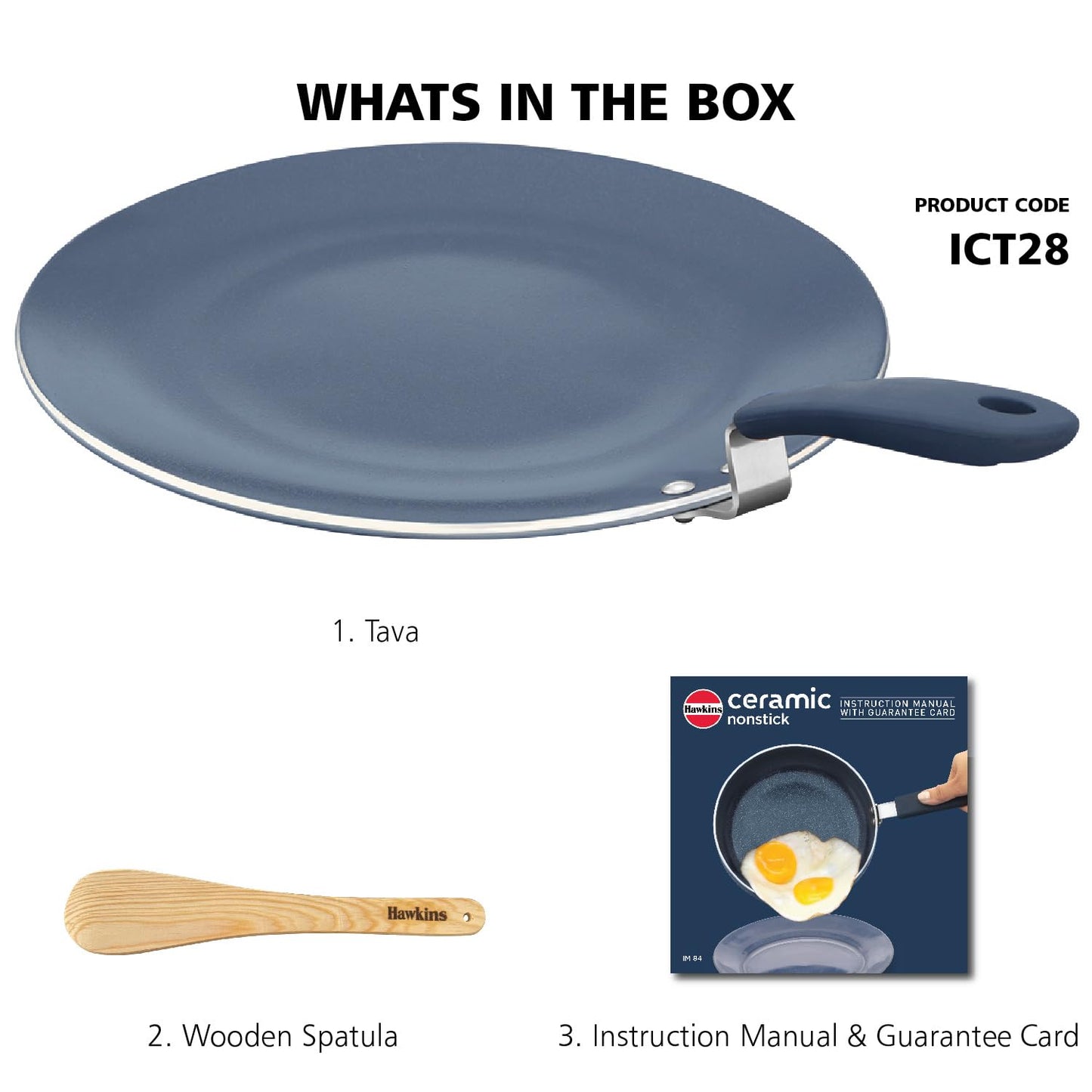 Hawkins Ceramic Nonstick Tava, 28 cm Diameter, Induction Paratha Tawa, Granite Griddle (ICT28)