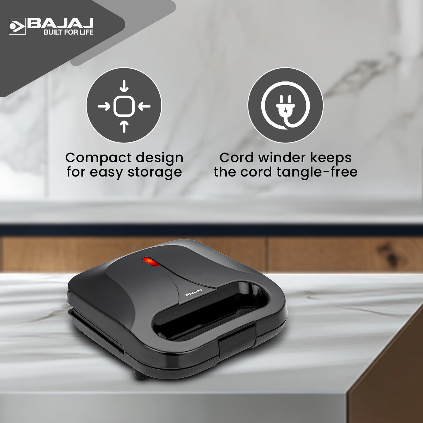 Bajaj SWX 5 800-Watt 2-Slice Sandwich Toaster | Non-Stick Coated Plates for Easy-to-Clean | Upright Compact Storage | Buckle Clips Lock | 2 Years Warranty 【Black】