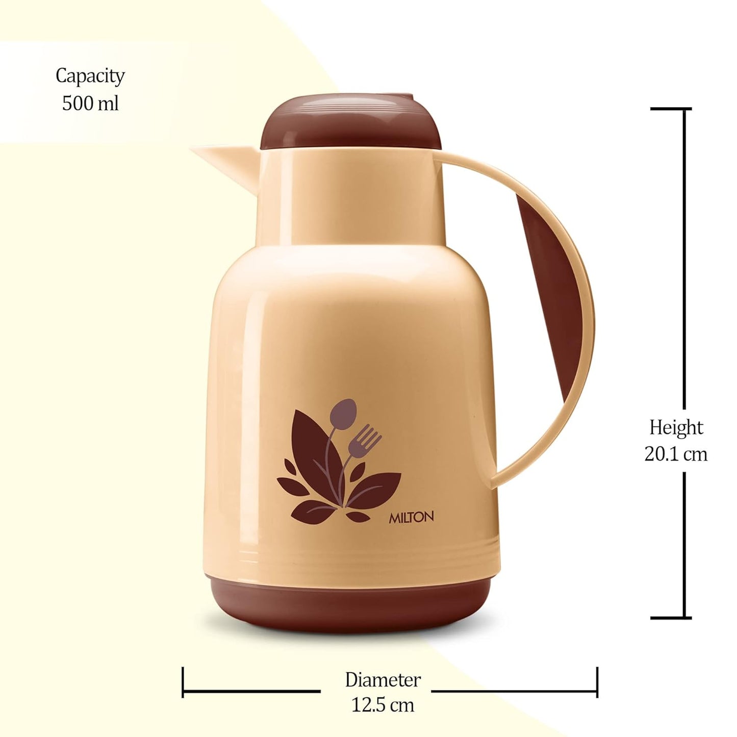 Milton Nancy 500 Vacuum Insulated Inner Glass Hot or Cold Flask, 500 ml, Assorted Colours | Easy to Carry | BPA Free | Easy Grip | Food Grade | Odour Proof | Leak Proof