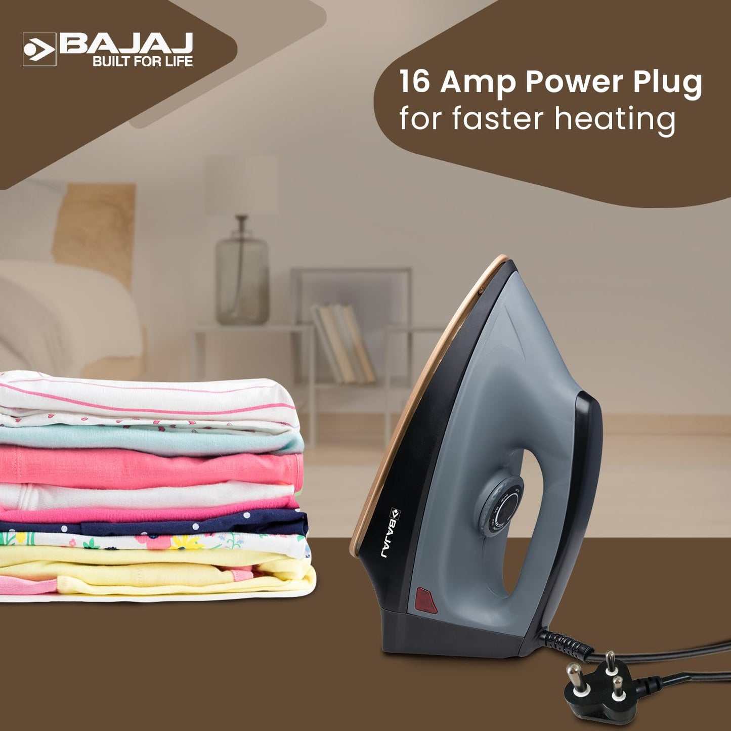 Bajaj Herculo Heavy Weight Dry Iron | 1100 W Heavy Weight Dry Iron | Duraglide Soleplate | Anti-Bacterial & Non-Stick Coating | 360 Degree Swivel Cord | 2-Yrs Warranty 【Black & Grey】