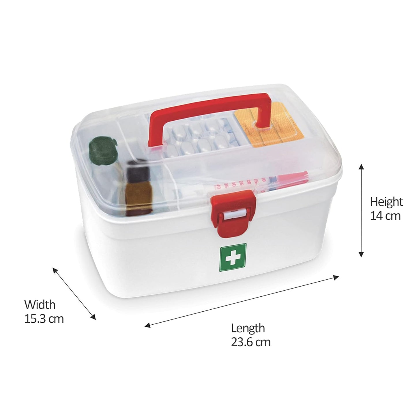 MILTON Plastic Medicine Box, First Aid Box, Detachable Tray with Handle, Emergency Indoor Outdoor Medical Utility Cabinet Organizer, Transparent, Portable & Lockable Container, White
