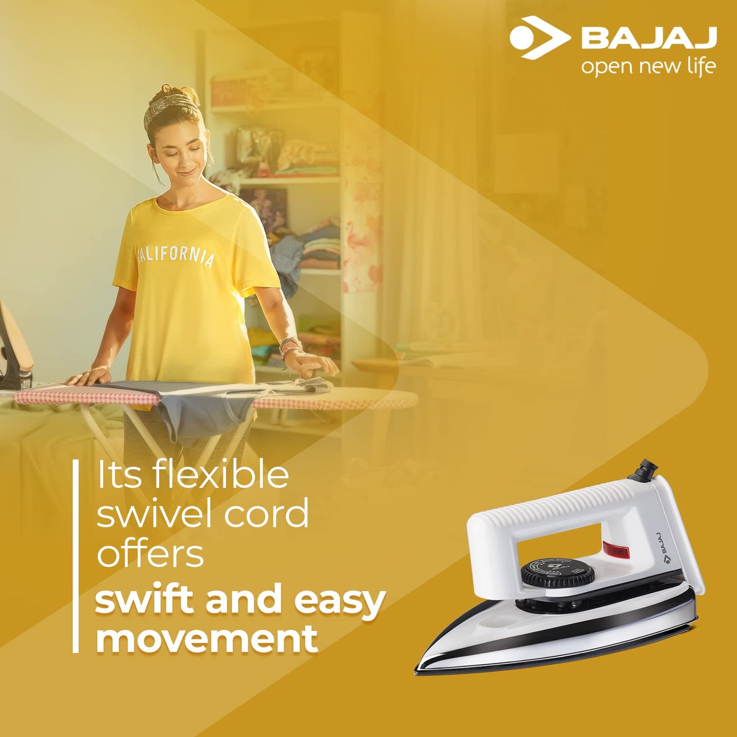 Bajaj Popular Light Weight 1000W Dry Iron | Advance Soleplate And Anti-Bacterial German Coating Technology | 360 Degree Swivel Cord | Cool Touch Handle | 2-Yrs Warranty 【White】