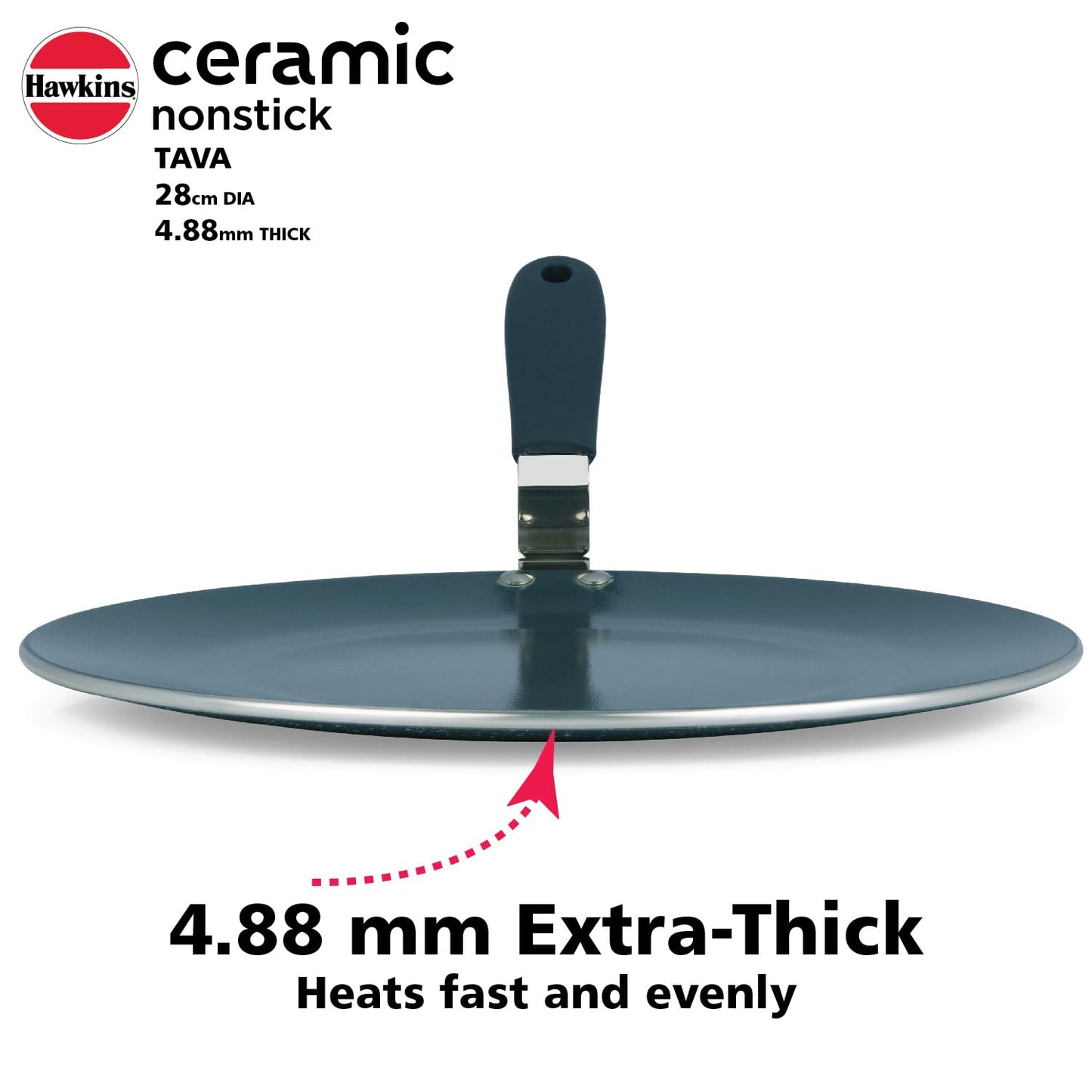 Hawkins Ceramic Nonstick Tava, 28 cm Diameter, Induction Paratha Tawa, Granite Griddle (ICT28)