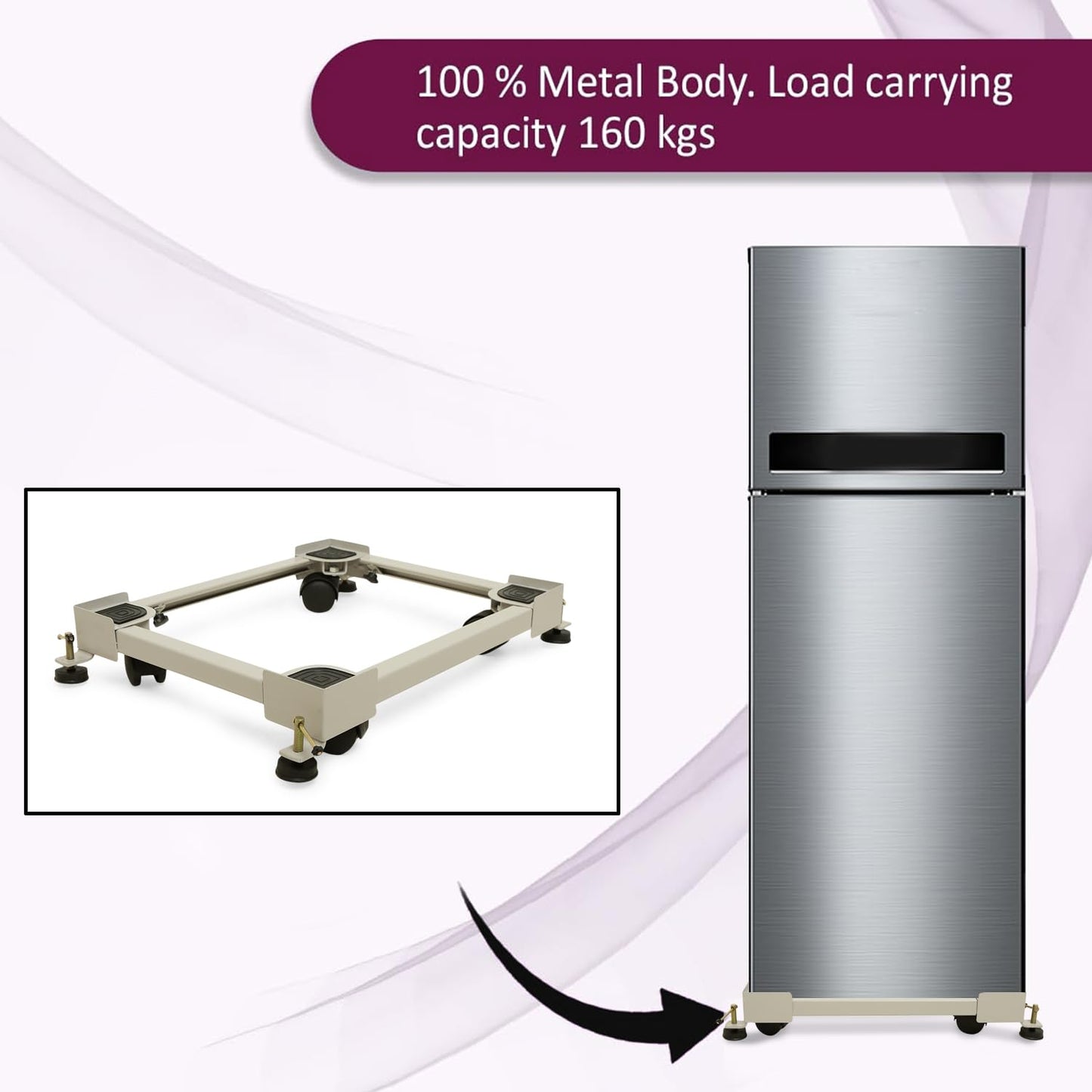 Lg Heavy Adjustable Metal Trolley Stand with Wheels Compatible with Whirlpool, Samsung, lg Bosch Washing Machine Stand 6.5kg 7kg 7.5kg 8kg Above Top Load/Front Loading