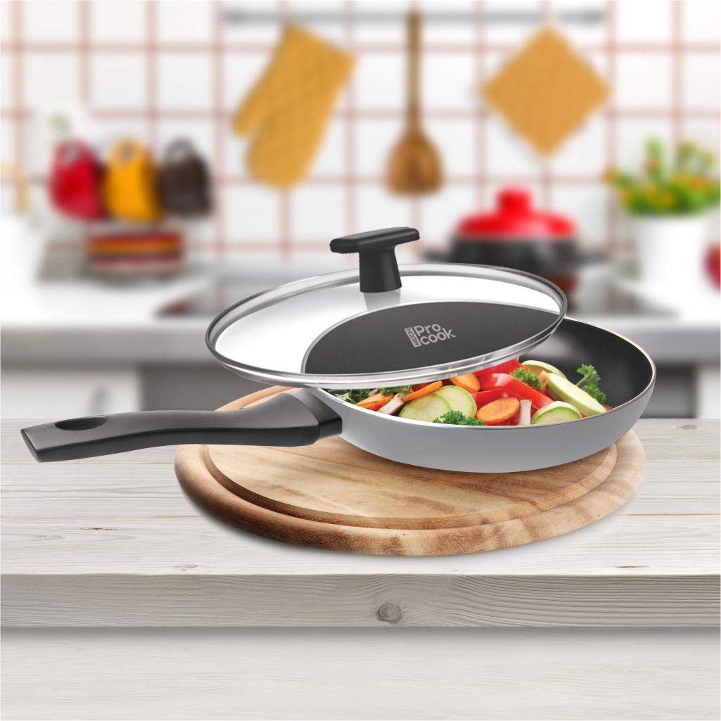 MILTON Pro cook Black Pearl Induction Fry Pan with Glass Lid, 28 cm /2.5 Litre | 1 Year Warranty
