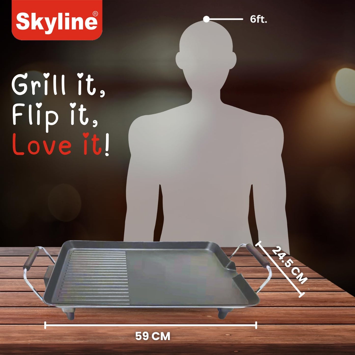 Skyline 2-in-1 Electric Dosa & Grill Maker | Black VTL-4747 | 1500W Non-Stick Cooking Surface