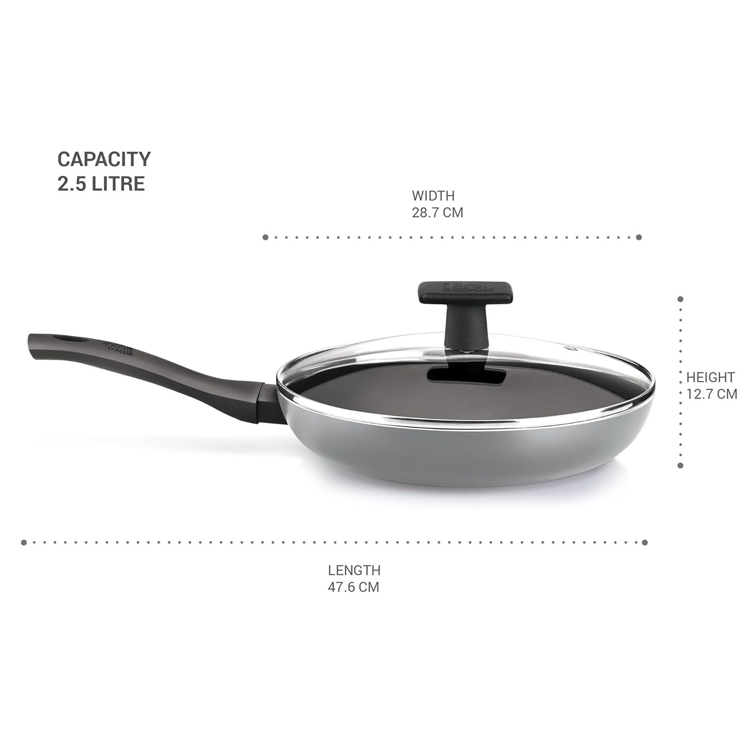 MILTON Pro cook Black Pearl Induction Fry Pan with Glass Lid, 28 cm /2.5 Litre | 1 Year Warranty