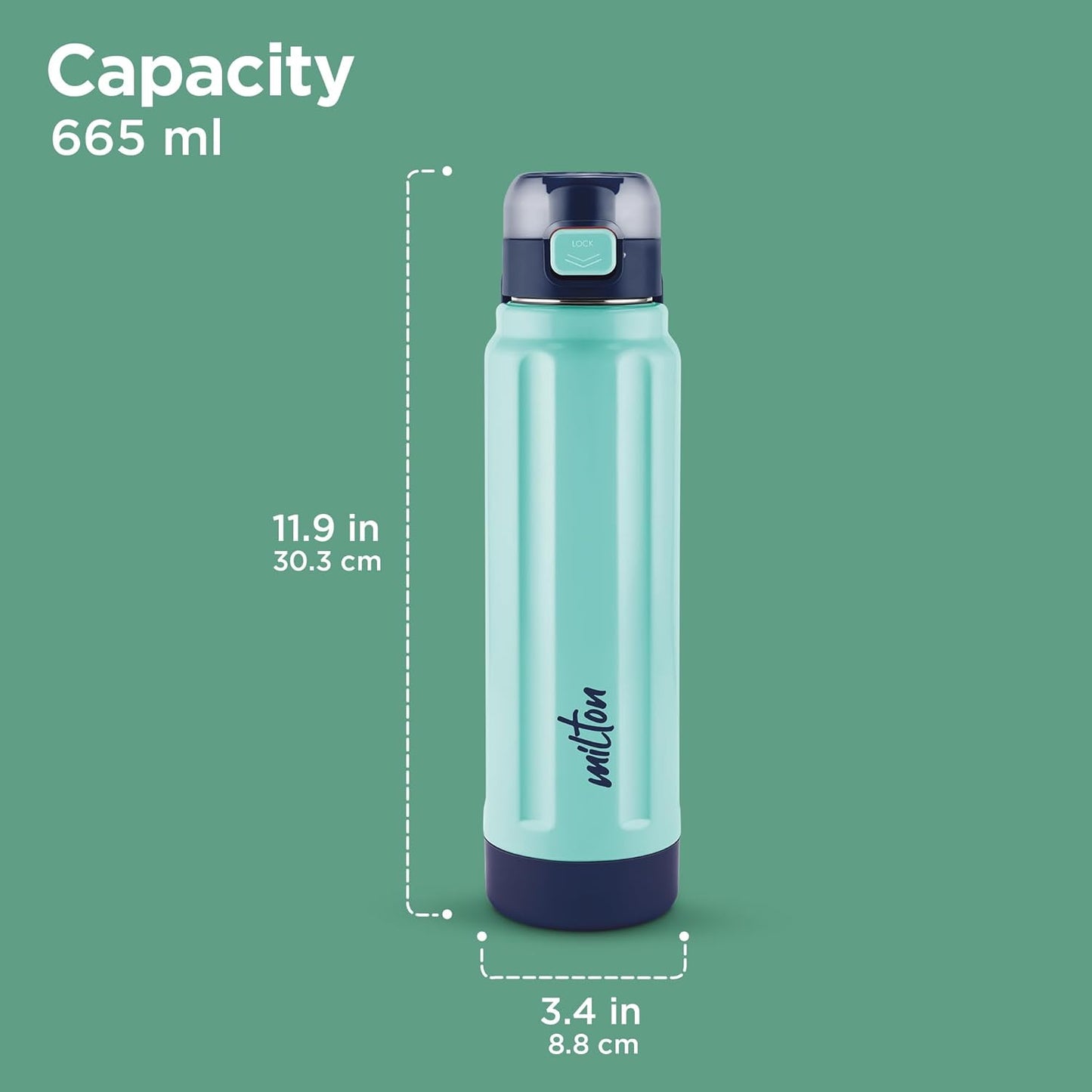 Milton Taurus 900 Steel Thermoware, Inner Stainless Steel, Cold PU Insulated, Leak Proof Water Bottle for School Kids, Office, Gym, Easy to Carry Handle, 665 ml, Light Blue