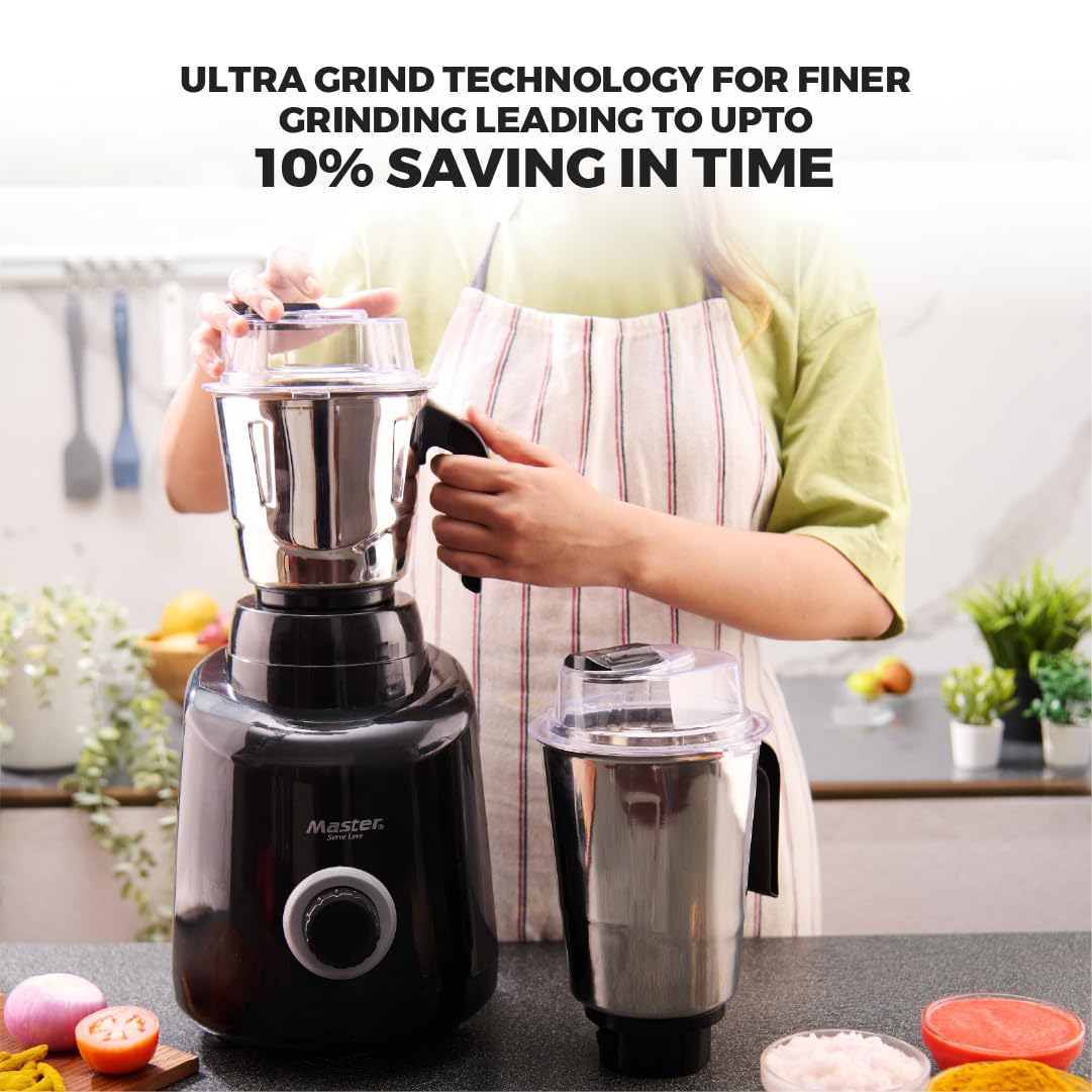 Master Wonder Mixer Grinder, unique VentAir Turbo Powerful 850W, Ultra Grind Technology, 5 Jars (3 Stainless Steel + 2 Polycarbonate), Black, 3 Years Product Warranty, 5 Years Motor Warranty