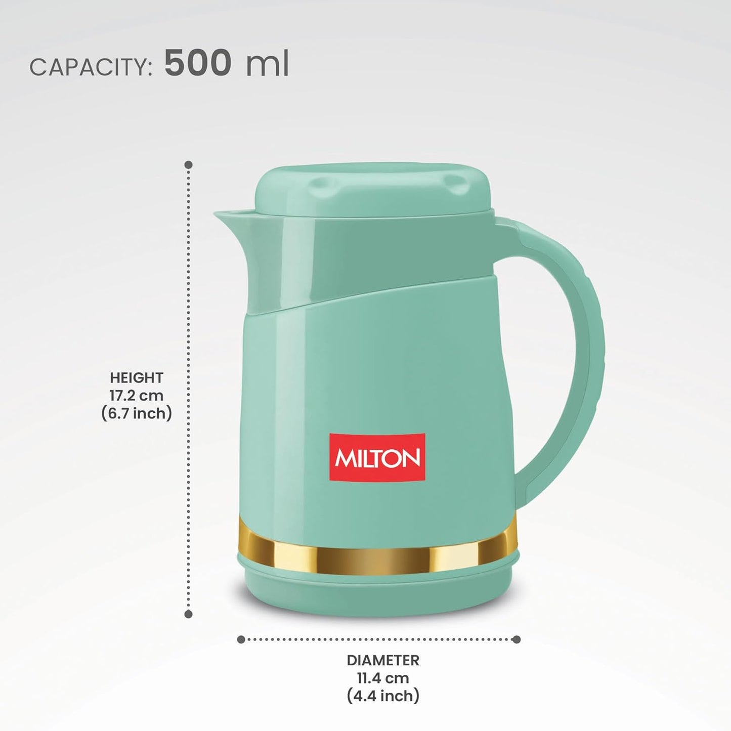 Milton Renova 500 Water Jug, PU Insulated Inner Stainless Steel Hot & Cold Jug, BPA Free, Leak Proof, 500 ml, Light Green, Ideal for Tea, Coffee, Water, Hot Beverages