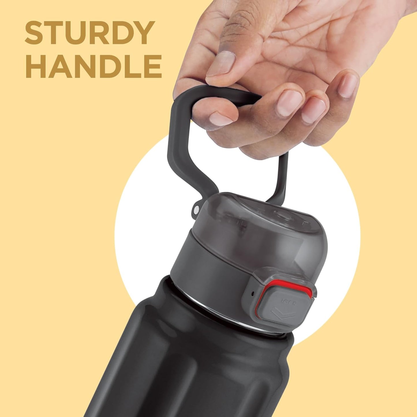 Milton Taurus 900 Steel Thermoware, Inner Stainless Steel, Cold PU Insulated, Leak Proof Water Bottle for School Kids, Office, Gym, Easy to Carry Handle, 665 ml, Black