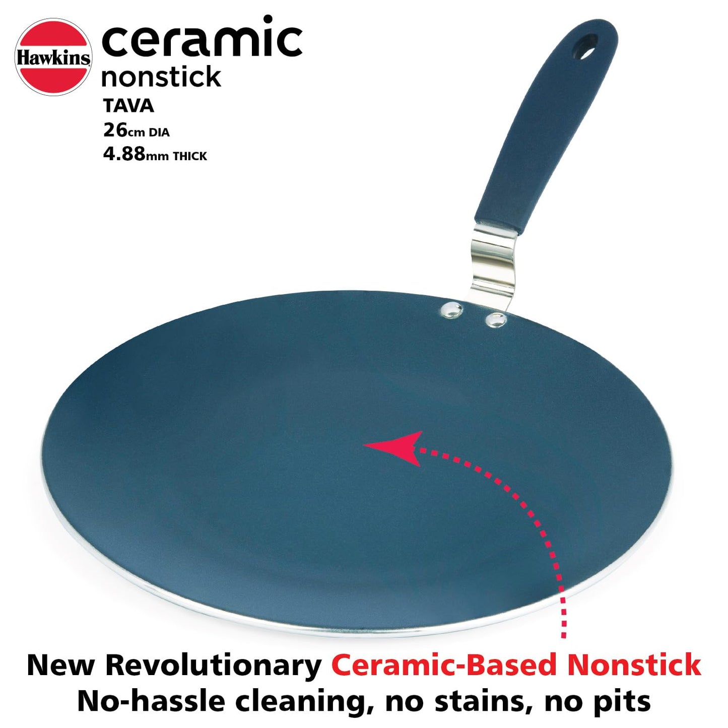 Hawkins Ceramic Nonstick Tava, 26 cm Diameter, Induction Paratha Tawa, Granite Griddle (ICT26)