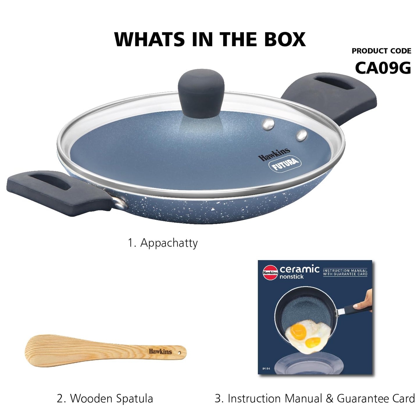 Hawkins Nonstick Pro 0.9 Litre Appachatty, Mini Kadhai, Appachatti, Appachetty, Appam Pot Maker, Deep Fry Pan with Glass Lid, Granite Kadai (CA09G)