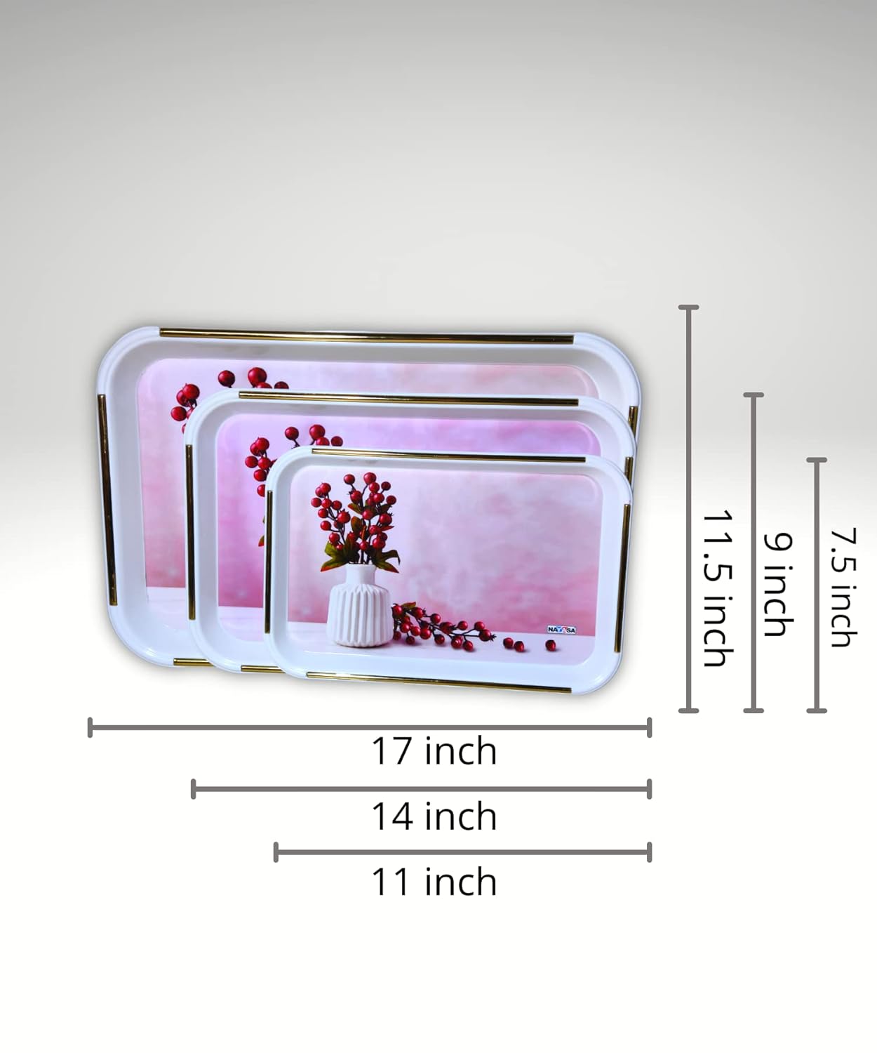 Nayasa Stella Designer Plastic Serving Tray, Set of 3 (Assorted Designs - Colours)
