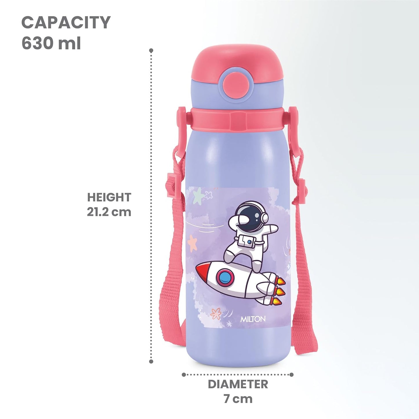 MILTON Torque 650 Astronaut Stainless Steel Kids Water Bottle, 630 ml, Purple