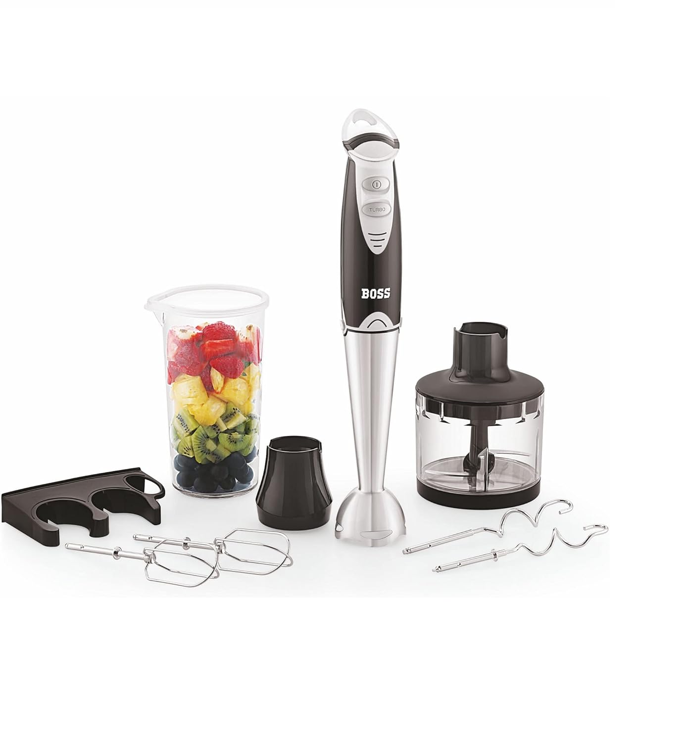 BOSS B117 Quickmix Hand Blender With Beater & Chopper Attachment, 450W, 1 Measuring Jar (Black), 450 Watt