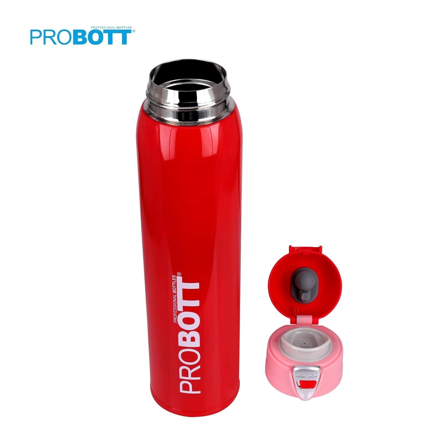 Probott Swift 950ml Thermoses Vacuum Insulated Flask Bottle, Stainless Steel Water Bottles, Red | Wide Mouth | Flip Top Cap | Hot and Cold | Leak Proof | Water | Tea | Coffee | Office | Travel