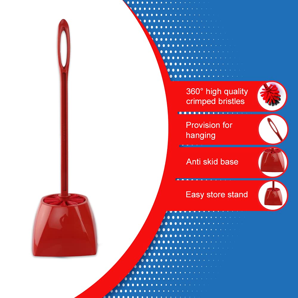 Kleeno by Cello Eco Round Toilet Brush with Stand, 1pc, Red