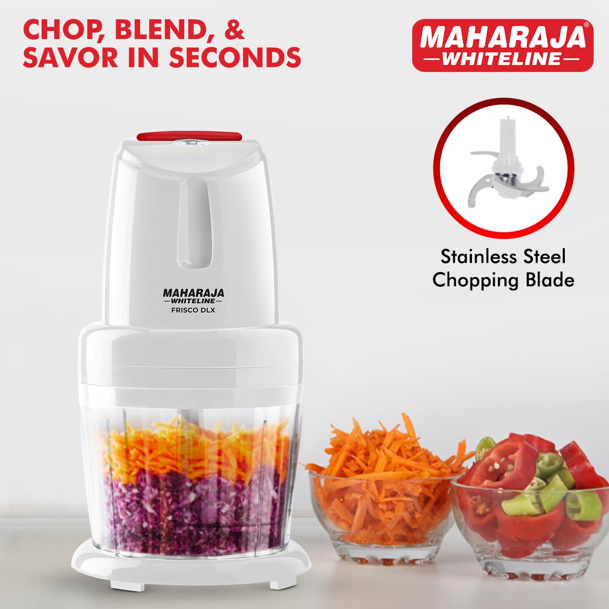Maharaja Whiteline Frisco Dlx Electric Chopper (800ml)- 250 Watt | 2 Year Warranty - White