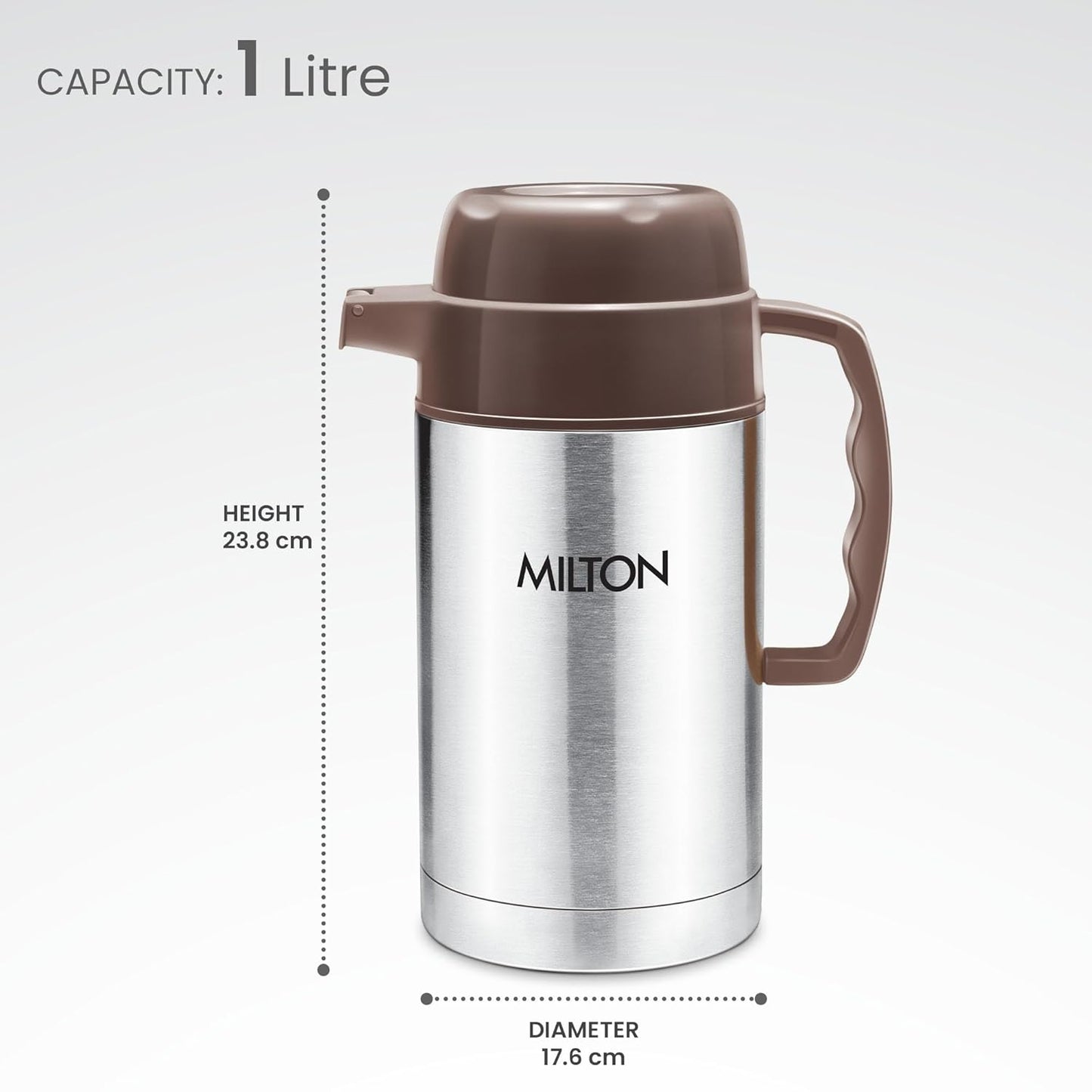 Milton Dura 1000 Stainless Steel Tuff Insulated Jug, 1000 ml, Brown | Leak Proof | Food Grade | PU Insulated | Hot & Cold