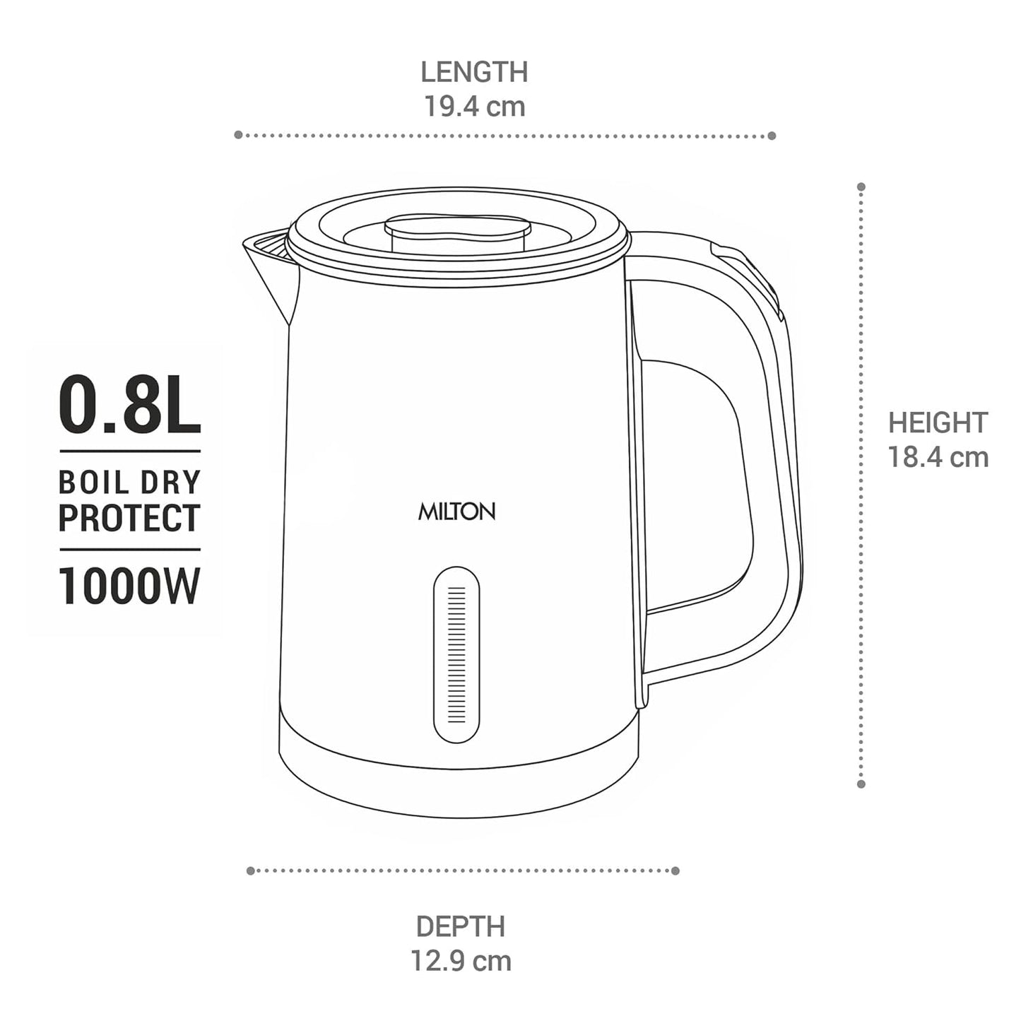 Milton Companion Electric Kettle 0.8L,1Pc,Black | Power Indicator | 1000 Watts | Double Walled | Auto Cut-off | Detachable 360 Degree Connector | Cool Tough Body | Cordless Pot
