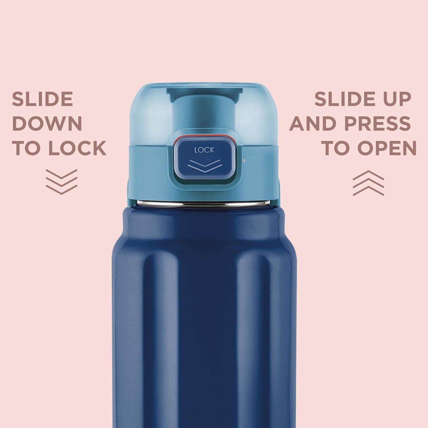 Milton Taurus 900 Steel Thermoware, Inner Stainless Steel, Cold PU Insulated, Leak Proof Water Bottle for School Kids, Office, Gym, Easy to Carry Handle, 665 ml, Dark Blue