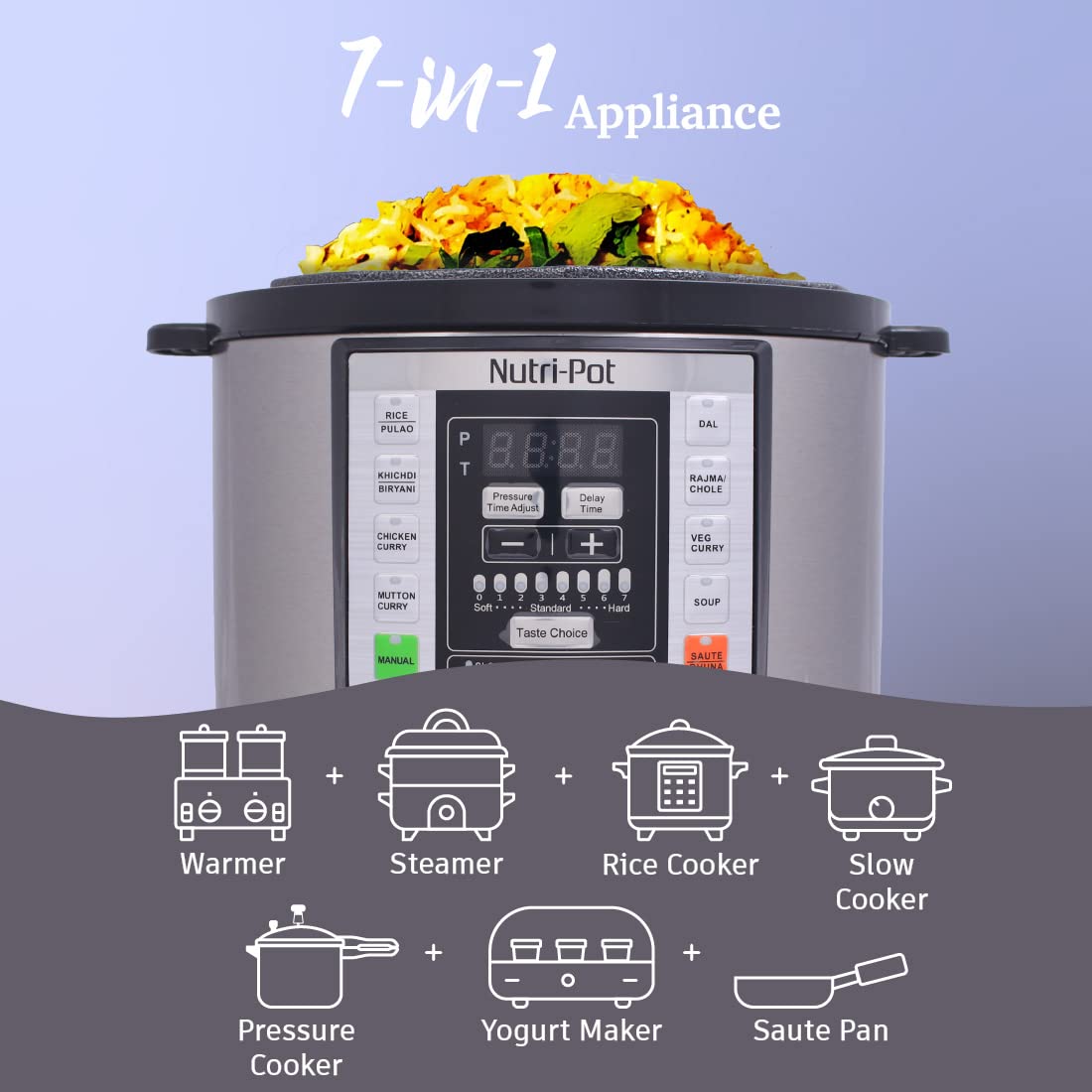 Wonderchef Nutri-Pot Electric Pressure Cooker with 7-in-1 Functions|18 pre-set functions|Pressure Cooking, Saute/Pan Frying, Slow Cooking, R-41236756 |3L capacity