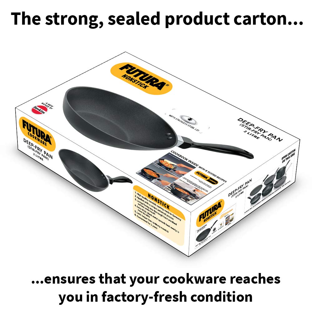 Hawkins Futura Nonstick Deep-Fry Pan (Stir-Fry Pan) 2 L, 26 cm, 3.25 mm with SS Lid (Black)