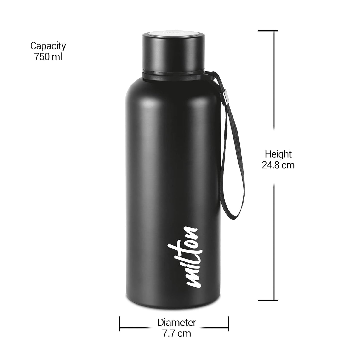 Milton Aura 750 Thermosteel Bottle, 750 ml, Black | 24 Hours Hot and Cold | Easy to Carry | Rust Proof | Leak Proof | Tea | Coffee | Office| Gym | Home | Kitchen | Hiking | Trekking | Travel Bottle