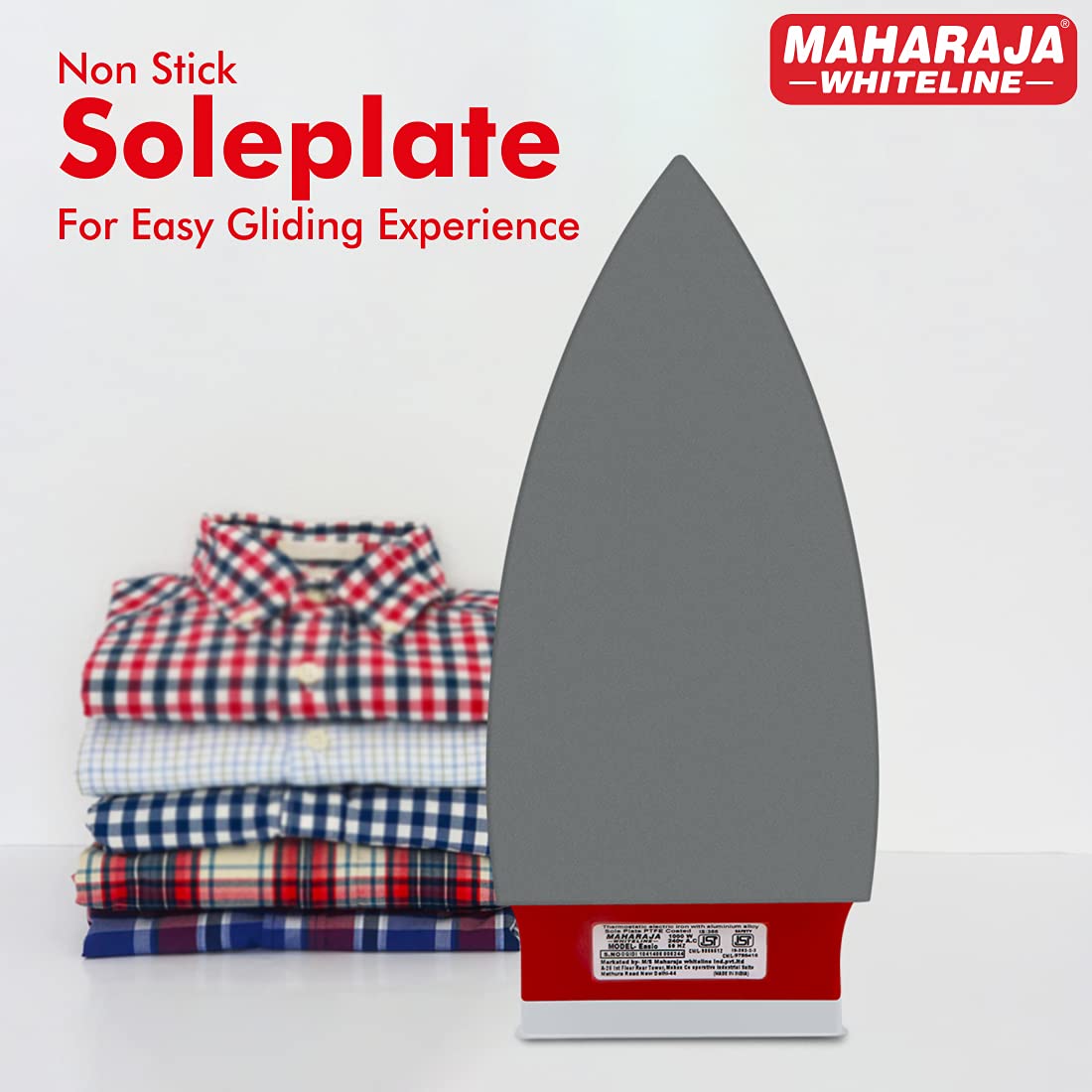 Maharaja Whiteline Sleek Dry Iron, 1000W (White & Cherry Red), Standard (Sleek / DI-129)