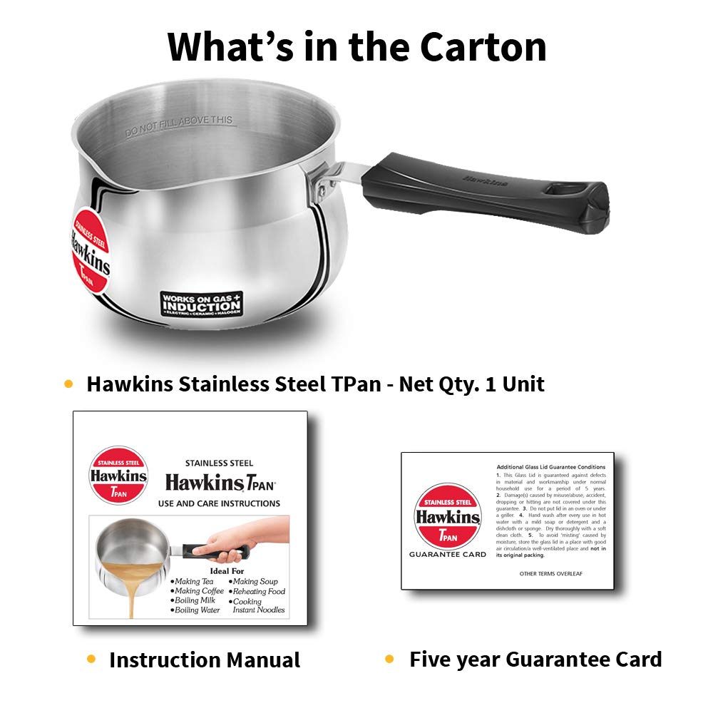 Hawkins 1.5 Litre Tpan, Stainless Steel Tea Pan, Induction Sauce Pan, Chai Pan, Saucepan, Silver (SST15)