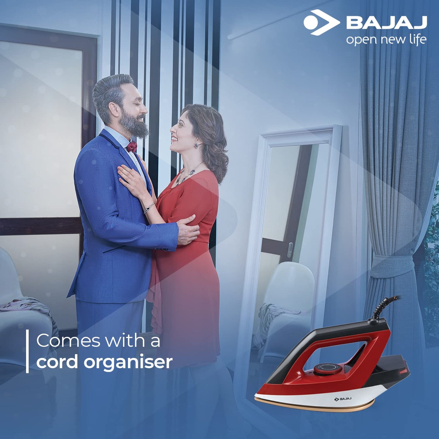 Bajaj Splendora 1100 Watts Dry Iron | German Coating Technology | Large LED Indicator | 360 Degree Swivel Cord | Cool Touch Body | 2-Yrs Warranty 【Red & Black】