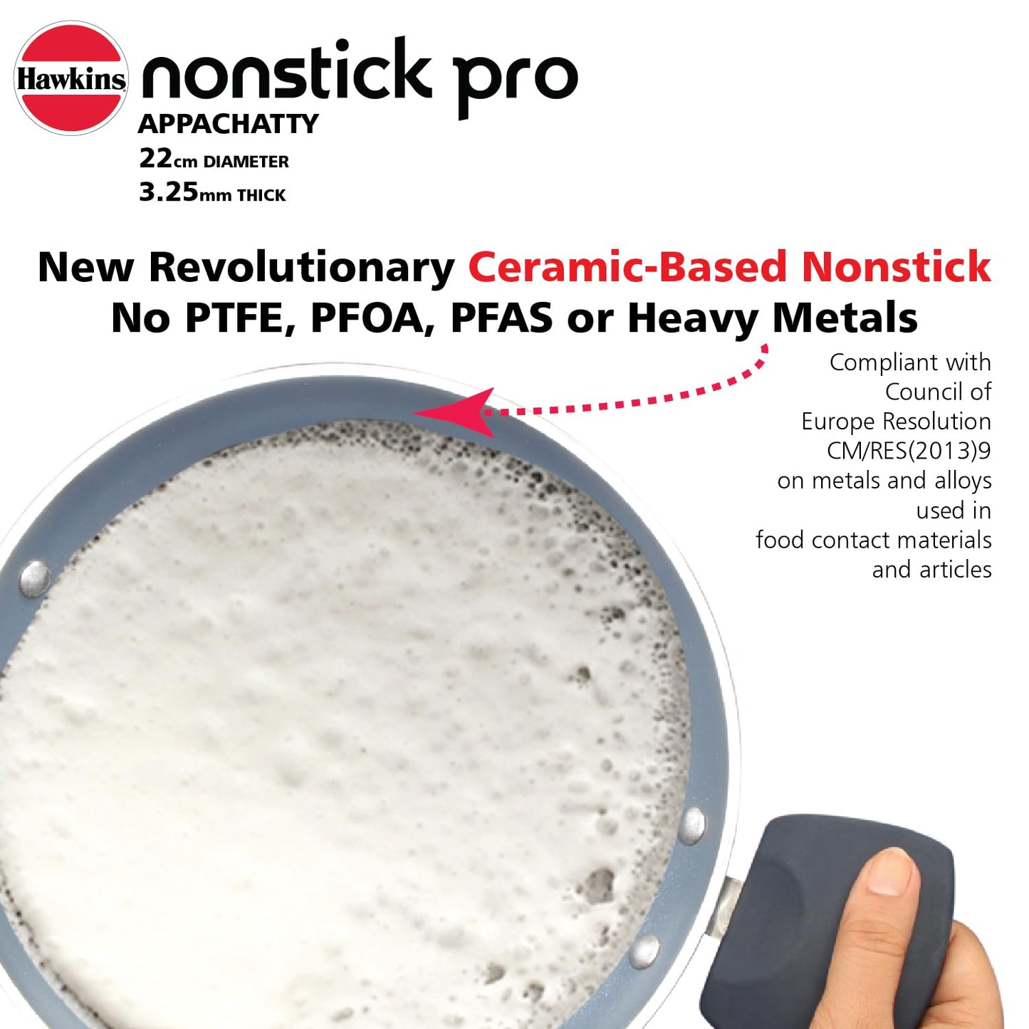 Hawkins Nonstick Pro 0.9 Litre Appachatty, Mini Kadhai, Appachatti, Appachetty, Appam Pot Maker, Deep Fry Pan with Glass Lid, Granite Kadai (CA09G)