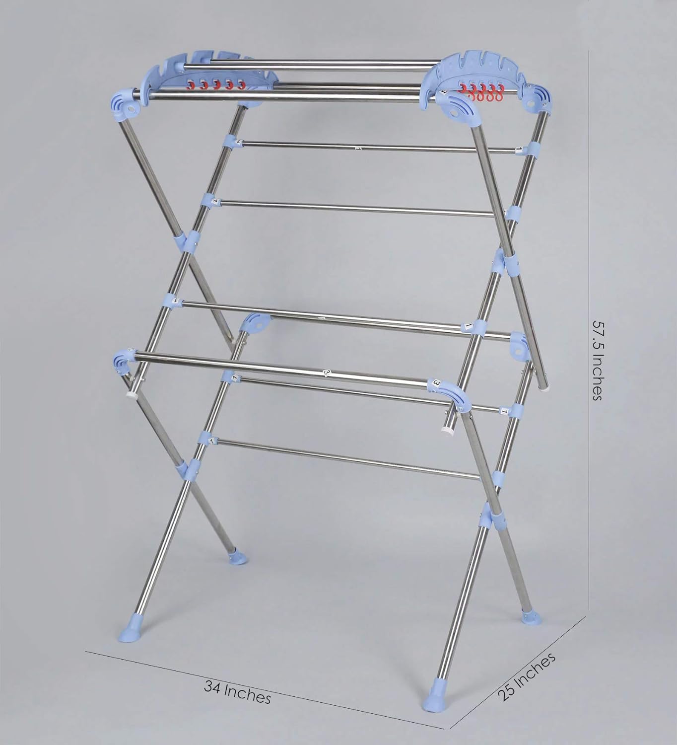 Jenatic Hexa Stainless Steel Cloth Drying Stand - Sumo - Pre-Assembled/Foldable (Blue & Silver)