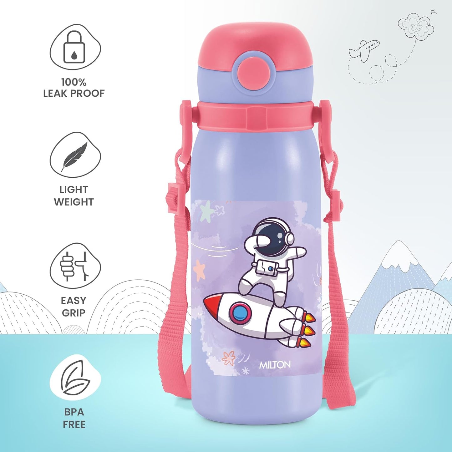 MILTON Torque 650 Astronaut Stainless Steel Kids Water Bottle, 630 ml, Purple