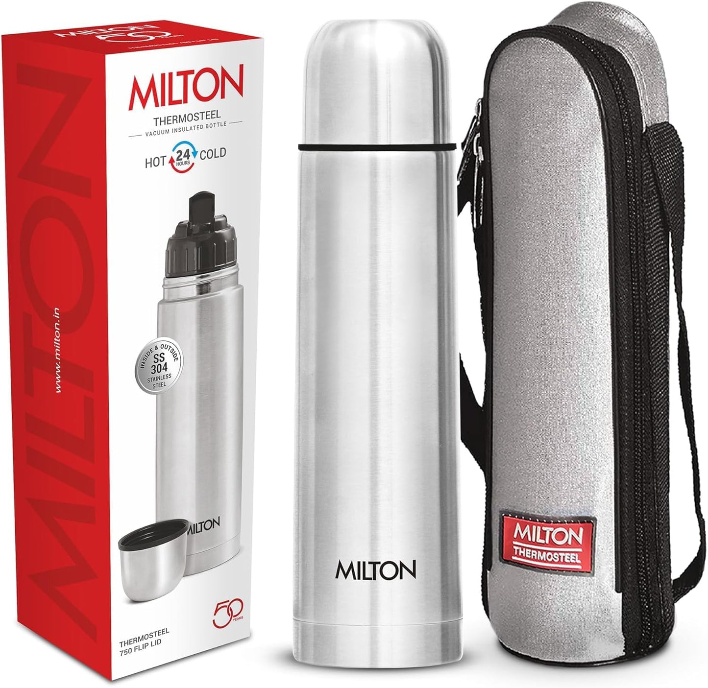 Milton Thermosteel Flip Lid Flask, 750 milliliters, Silver