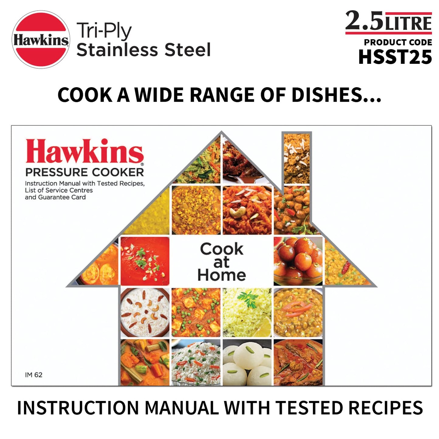 Hawkins 2.5 Litre Triply Stainless Steel Pressure Cooker, Inner Lid Cooker, Silver (HSST25)
