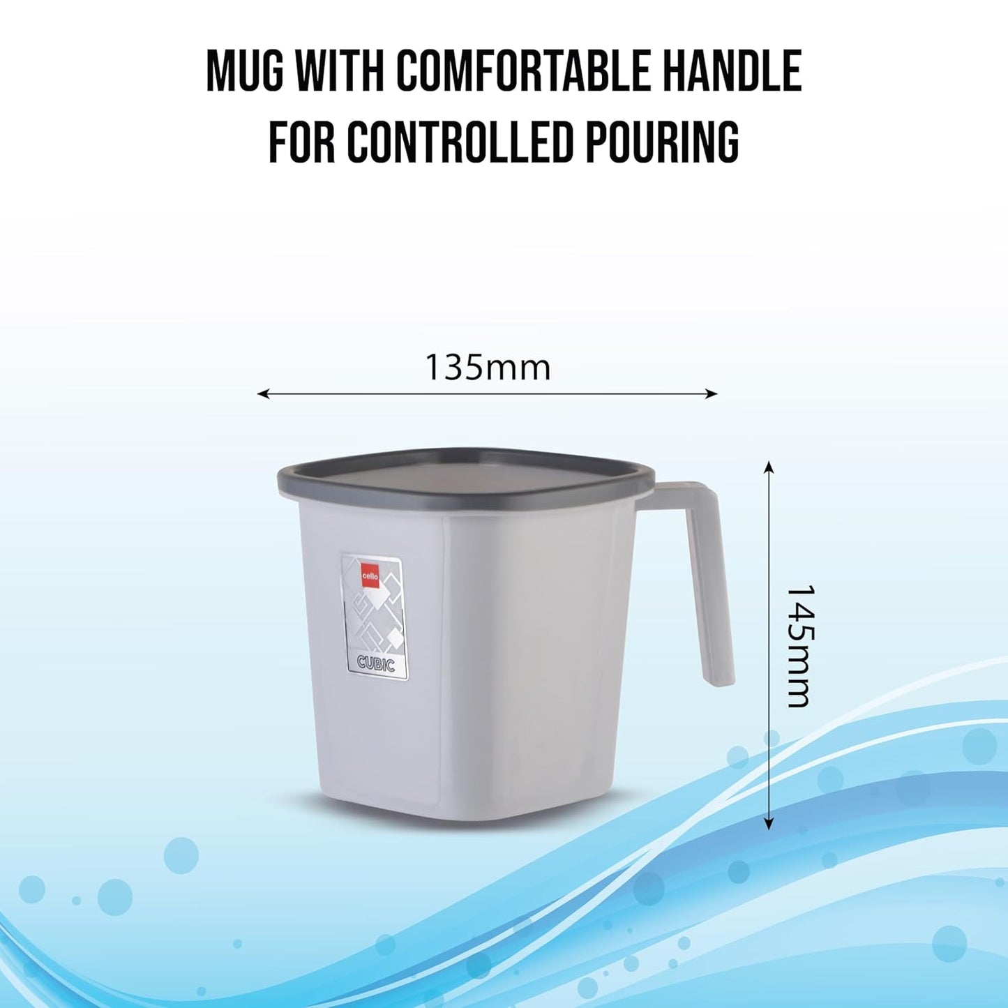 Cello Cubic Bathroom Set | Sturdy and Durable | Cubic Set (Bucket 18 L + Stool + Mug 1.5 L) | Lightweight and Rigid | Easy to Clean and Attractive Design | Set of 3 | Grey