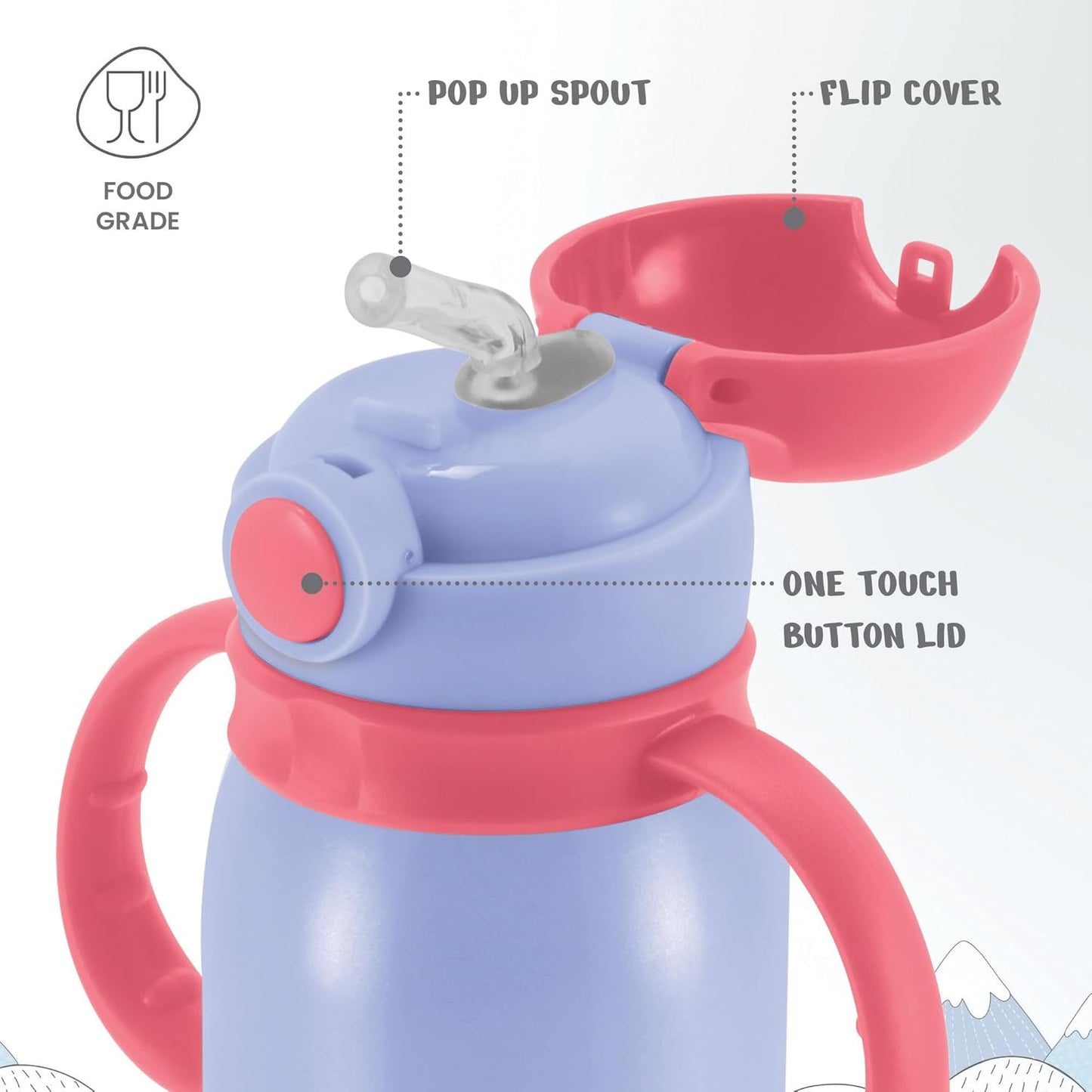 MILTON Fountain 650 Astronaut Stainless Steel Kids Water Bottle, 630 ml, Purple | Single walled | Leak Proof| Easy to Carry | Sipper Bottle | School | Picnic | Travel