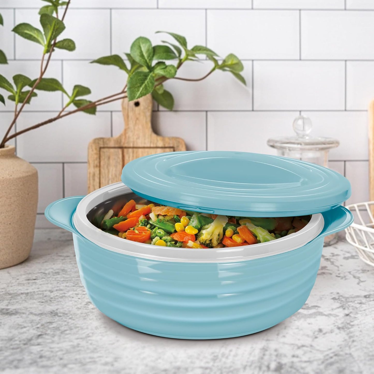 MILTON Aspire 1500 Inner Stainless Steel Casserole, 1180 ml, Blue | Double Walled| PU Insulated | Hot & Cold