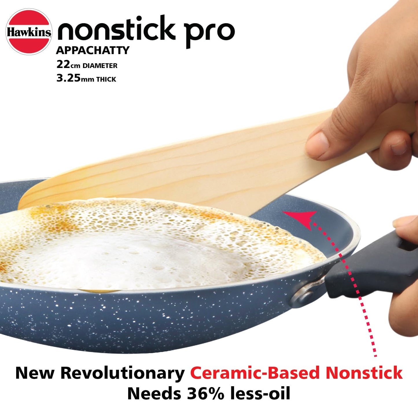 Hawkins Nonstick Pro 0.9 Litre Appachatty, Mini Kadhai, Appachatti, Appachetty, Appam Pot Maker, Deep Fry Pan with Glass Lid, Granite Kadai (CA09G)