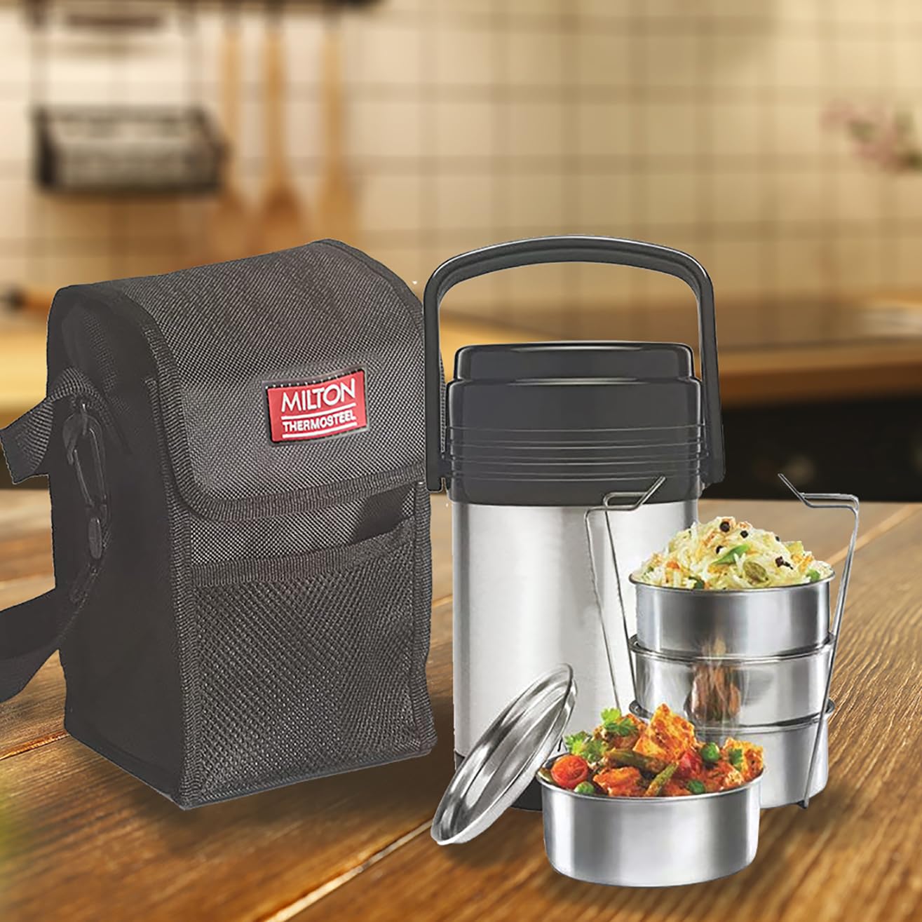 MILTON Thermosteel Hot Meal Container Lunch Box, Set of 4, Silver, Stainless Steel