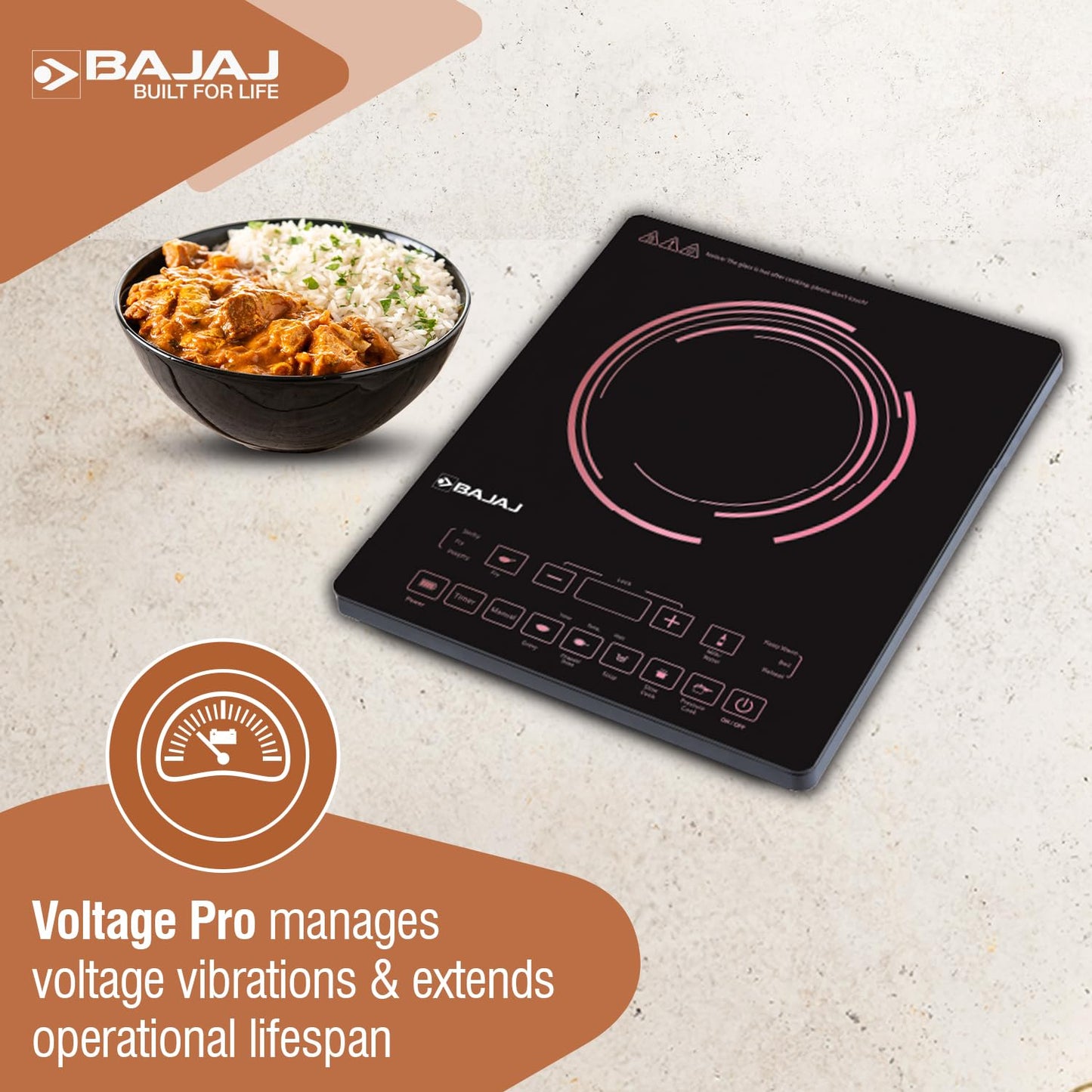 Bajaj ICX 200FP 2000 W Induction Cooktop | 7 Pre-Set Menus | Digital Display | Cool Touch Surface | 1 Year Warranty 【Black 】