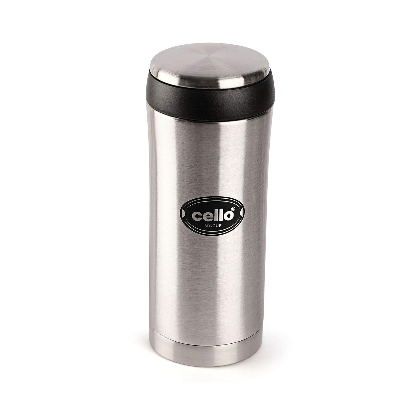 Cello My Cup Stainless Steel Water Bottle | Leak-Proof Cap & Wide Mouth Opening | Thermo Steel Technology | Ideal for Gym or Various Outdoor Activities Like Hiking, Trekking | 350ml- Silver
