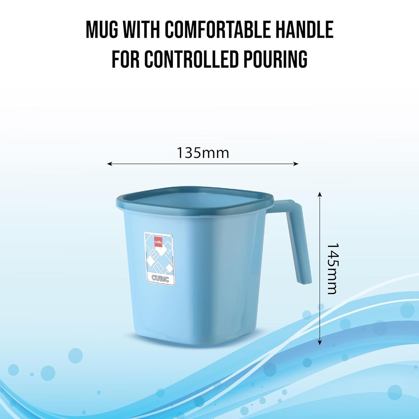 Cello Cubic Bathroom Set | Sturdy and Durable | Cubic Set (Bucket 18 L + Stool + Mug 1.5 L) | Lightweight and Rigid | Easy to Clean and Attractive Design | Set of 3 | Dark Blue