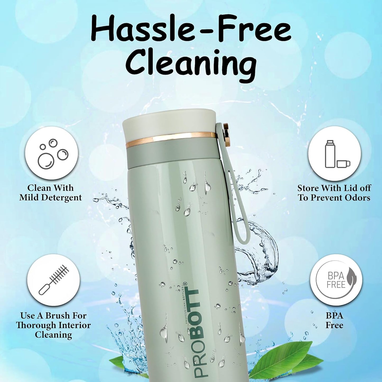 Probott Shine Water Bottle, Stainless Steel Vacuum Insulated Flask Bottle, 270ml, Green | Wide Mouth & Easy to Open | Hot and Cold | Easy to Carry | Leak Proof | Tea | Coffee | Office | Gym