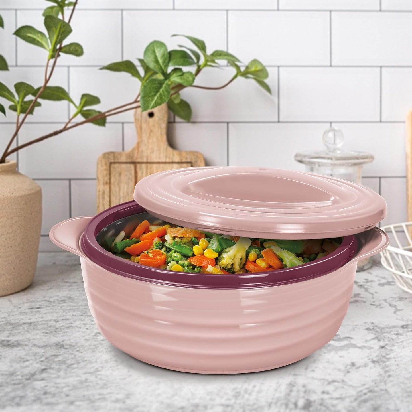 MILTON Aspire Jr. Set Inner Stainless Steel Casseroles, Cherry Pink (500,1000,1500 ml)