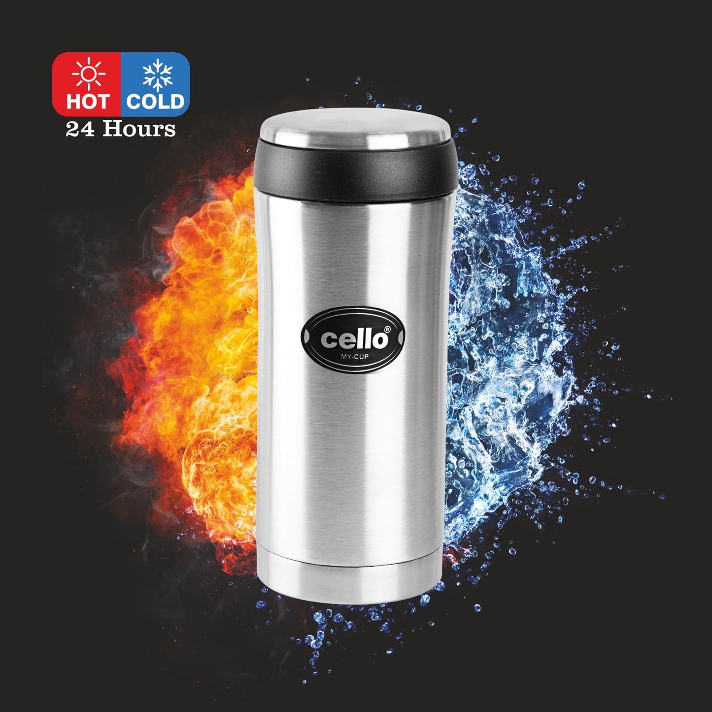 Cello My Cup Stainless Steel Water Bottle | Leak-Proof Cap & Wide Mouth Opening | Thermo Steel Technology | Ideal for Gym or Various Outdoor Activities Like Hiking, Trekking | 350ml- Silver