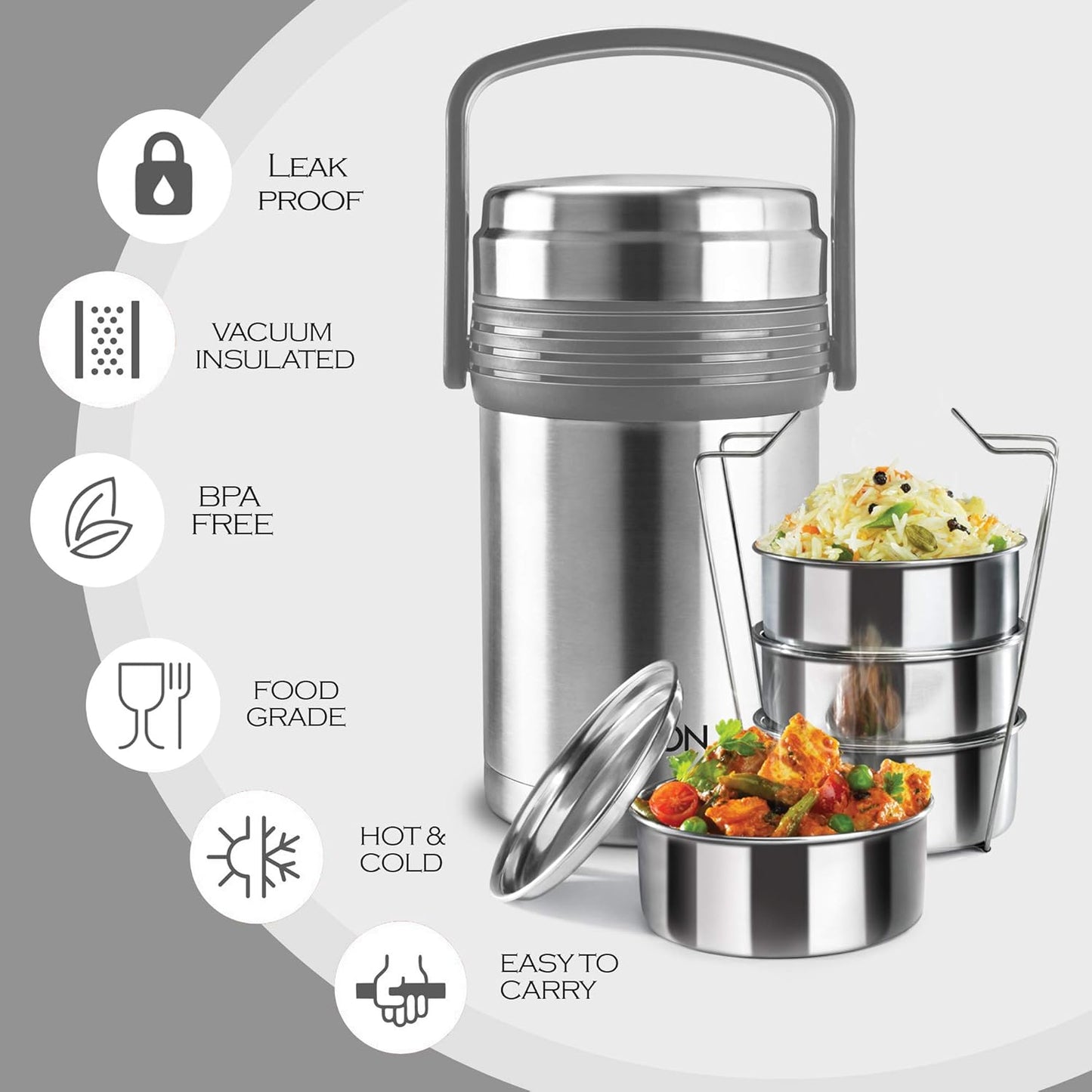 Milton Opus 4 Stainless Steel Tiffin Box, Set of 4, Silver, 300 Milliliter - 300 Ml
